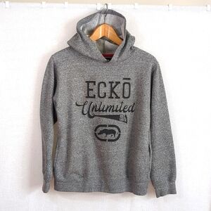 Ecko Unlimited Boys Size Large Grey Hoodie with Pockets Raised Graphics EUC